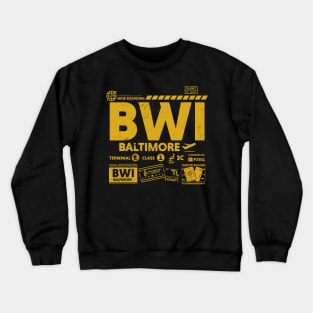 Vintage Baltimore BWI Airport Code Travel Day Retro Travel Tag Gold Crewneck Sweatshirt